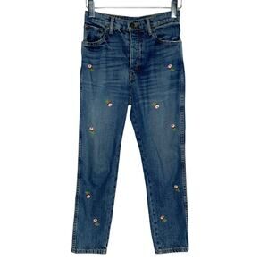 The GREAT 27 Womens The Fellow Denim Jeans Floral Embroidery Detail *flaw